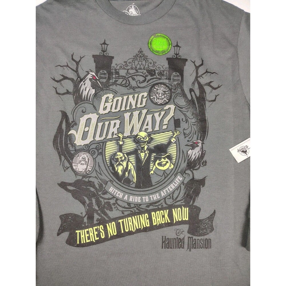 Disney Parks Haunted Mansion TShirt M Long Sleeve Glow In The Dark Grey NWT